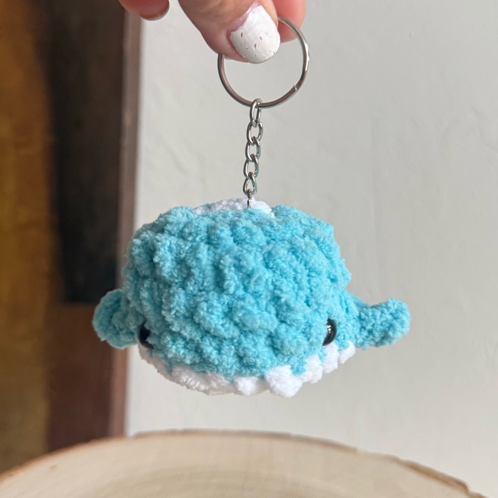 Mini Whale Baby Blue Handmade Crochet Plushie Keychain